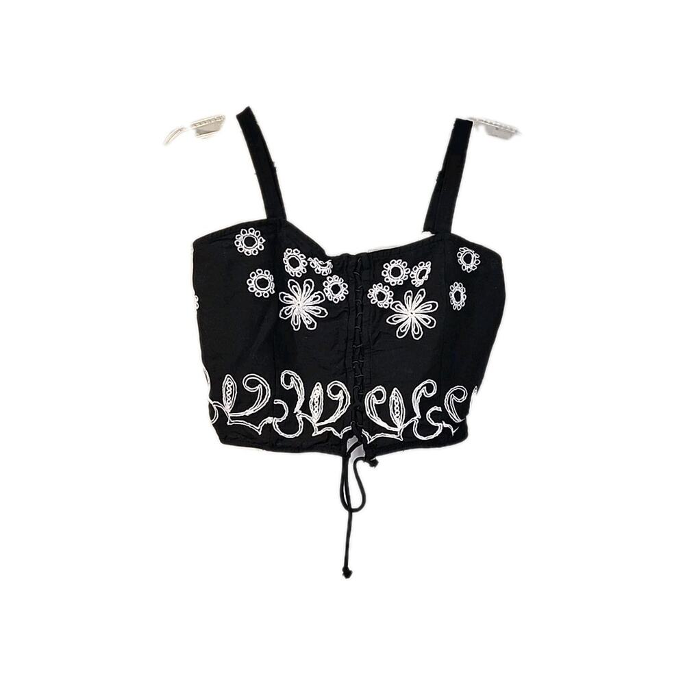 Zudio Black Embroidered Crop Top- Size Medium -